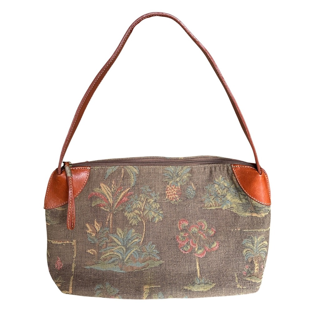 Tommy Bahama Island Lifestyles Tapestry Palm Tree Pineapple Shoulder Bag Brown